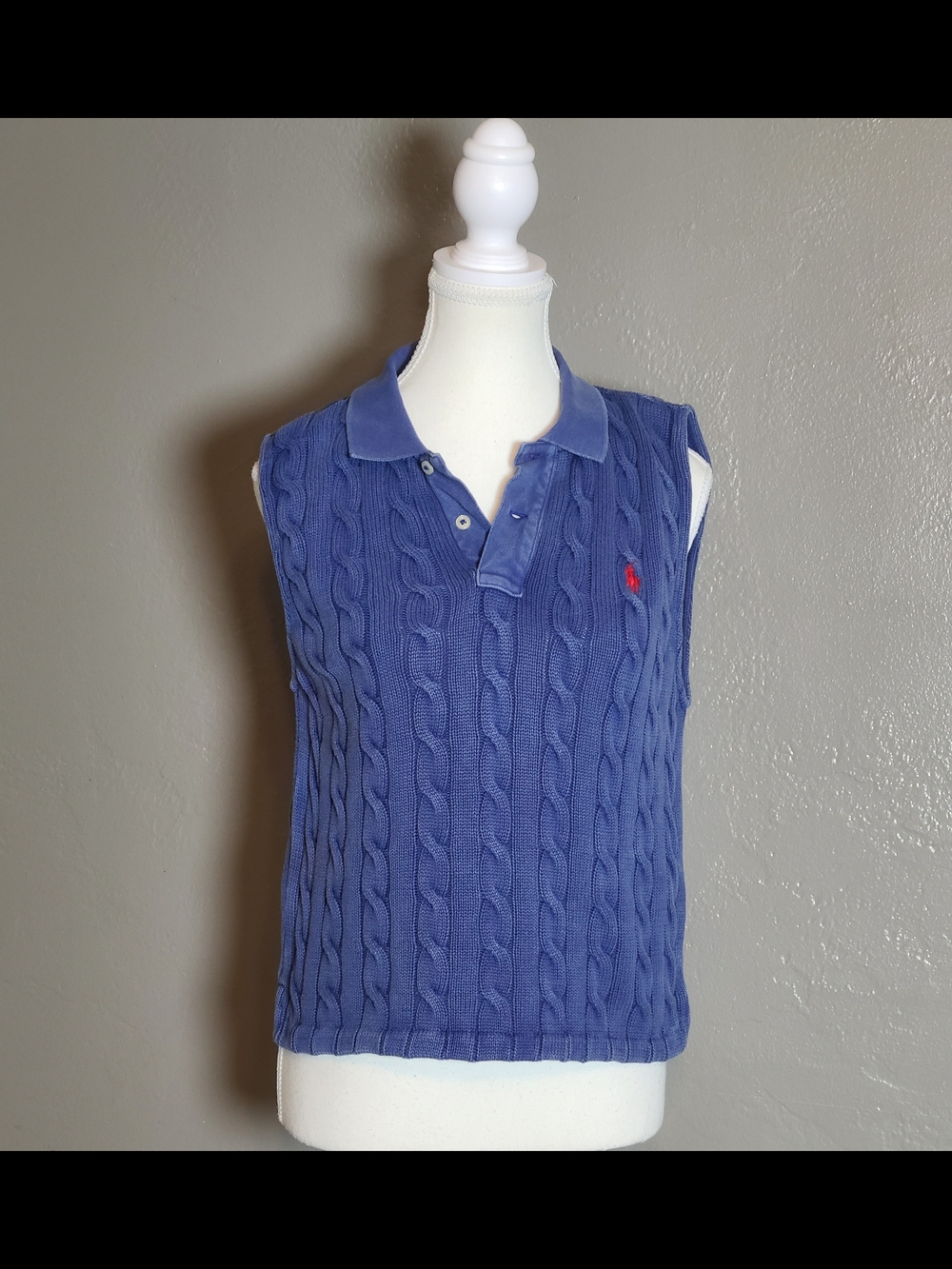 Polo By Ralph Lauren Blue Cable-Knit Preppy Womens Cozy Sweater Vest Large - Picture 2 of 11